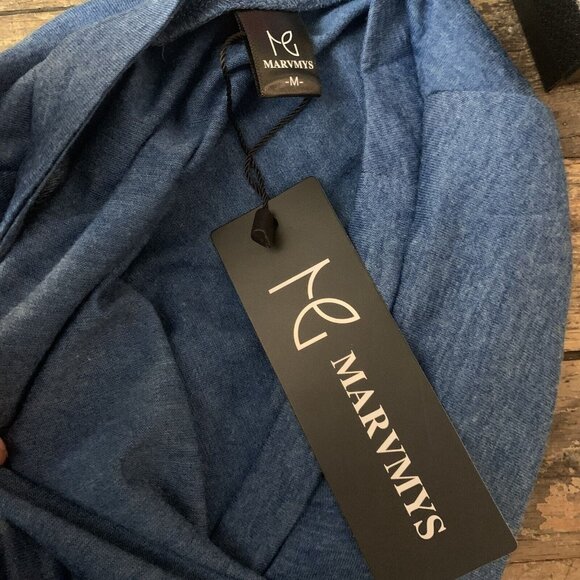 Medium T Shirt Dress V Neck Short Sleeved Heathered Blue Pockets - Picture 3 of 5